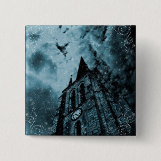 Chapa Cuadrada Torre de reloj azul gótico