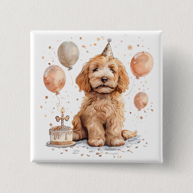 Chapa Cuadrada Torta de cumpleaños de perro de Goldendoodle (Anverso)