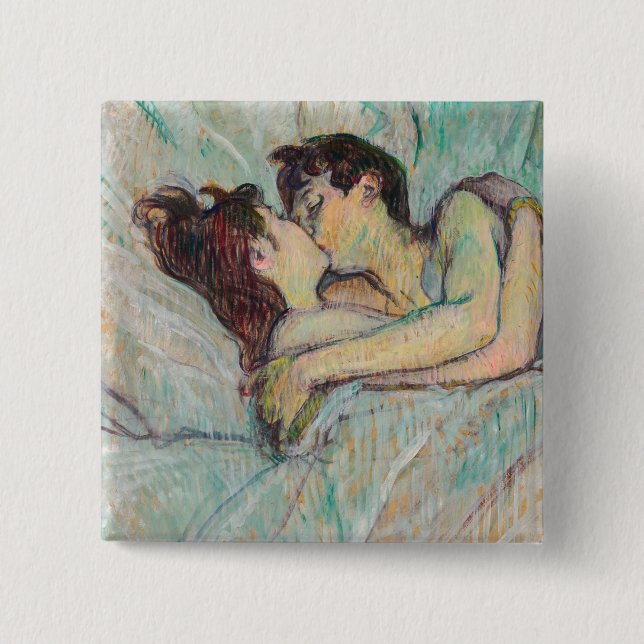 Chapa Cuadrada Toulouse-Lautrec - En La Cama, El Beso (Anverso)