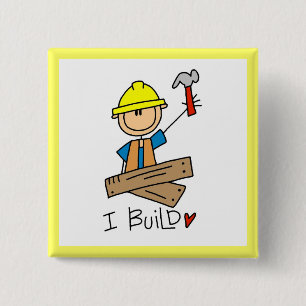 Chapa Cuadrada Trabajador de Construcción I Construyo Camisetas y