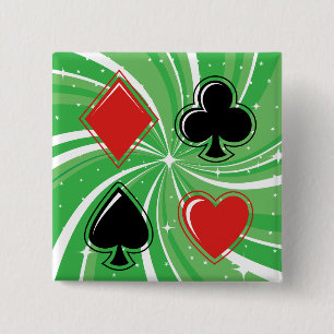 Chapa Cuadrada Trajes de Cartas Retro Rojo y Negro Vibrante