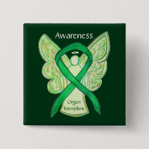 Chapa Cuadrada Trasplante de órganos Lazo de Conciencia Verde Pin