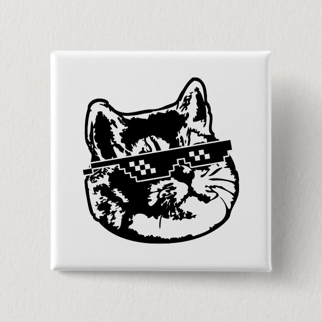 Chapa Cuadrada Trate Con Gafas De Gato Meme (Anverso)