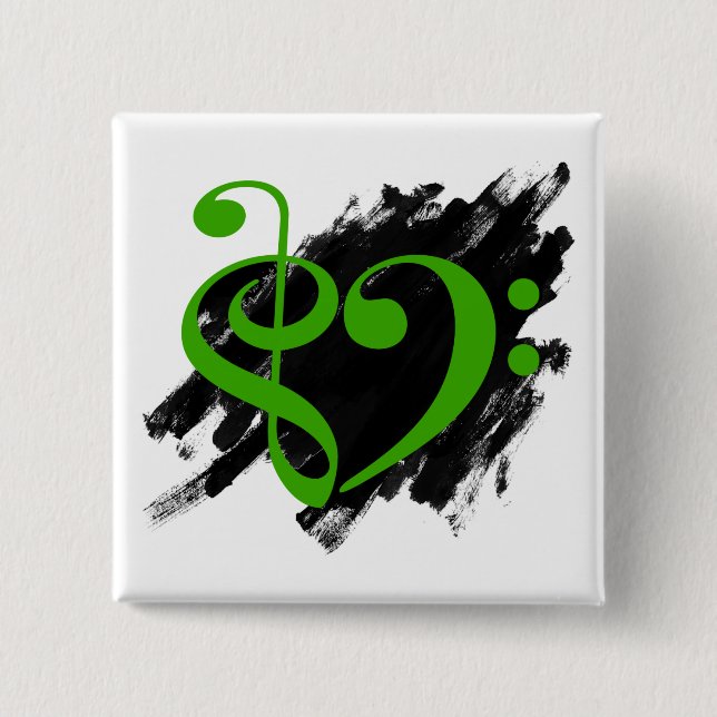 Chapa Cuadrada Treble and Bass Clef Musical Heart Green