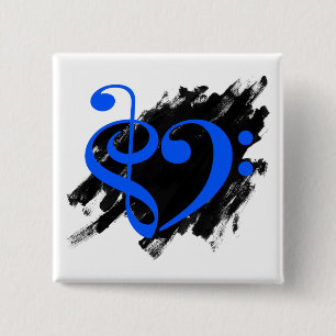 Chapa Cuadrada Treble and Bass Clef Musical Heart Royal Blue