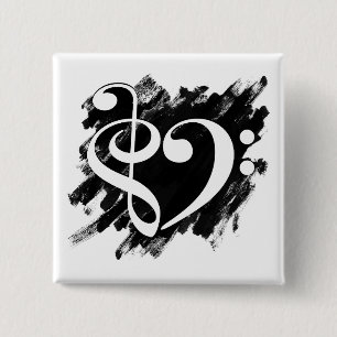 Chapa Cuadrada Treble and Bass Clef Musical Heart White