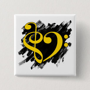 Chapa Cuadrada Treble and Bass Clef Musical Heart Yellow