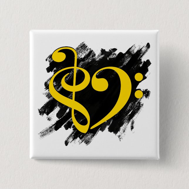 Chapa Cuadrada Treble and Bass Clef Musical Heart Yellow (Anverso)