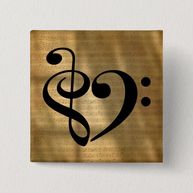 Chapa Cuadrada Treble Clef Bass Clef Hearf Golden Sheet Music (Anverso)
