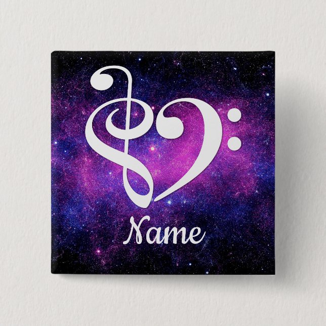 Chapa Cuadrada Treble Clef Bass Clef Heart Nebula Personalizada (Anverso)