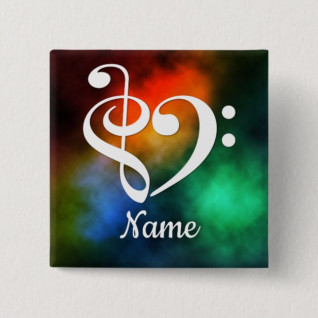 Chapa Cuadrada Treble Clef Bass Clef Heart Nebula Personalizada (Anverso)