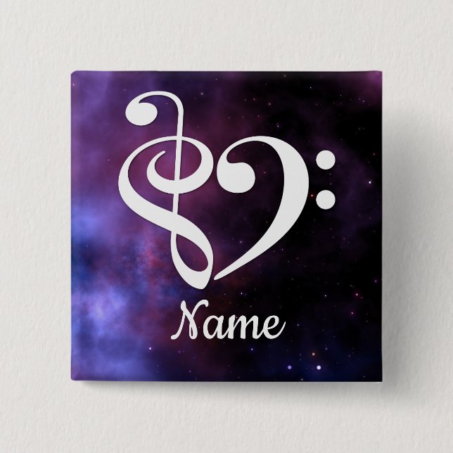 Chapa Cuadrada Treble Clef Bass Clef Heart Nebula Personalizada (Anverso)