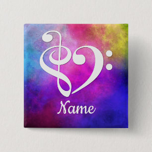 Chapa Cuadrada Treble Clef Bass Clef Heart Pink Nebula Personaliz