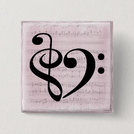 Chapa Cuadrada Treble Clef Bass Clef Heart Vintage Sheet Music