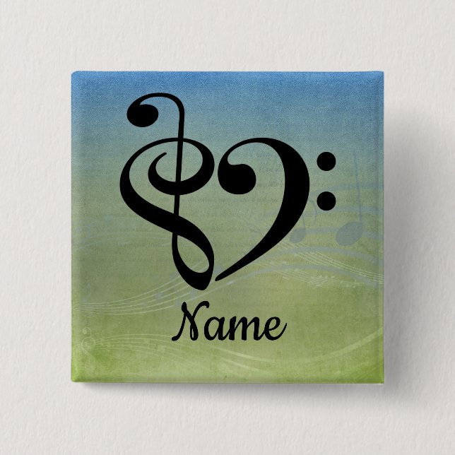 Chapa Cuadrada Treble Clef Bass Clef Music Heart Personalizado (Anverso)