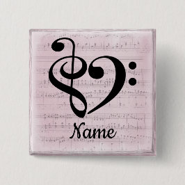 Chapa Cuadrada Treble Clef Bass Clef Music Heart Personalizado