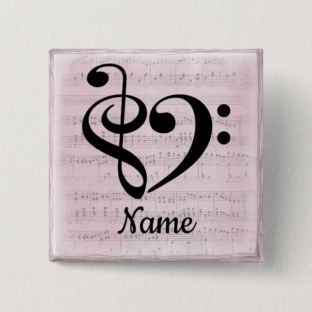 Chapa Cuadrada Treble Clef Bass Clef Music Heart Personalizado (Anverso)