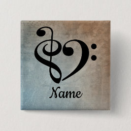 Chapa Cuadrada Treble Clef Bass Clef Music Heart Personalizado