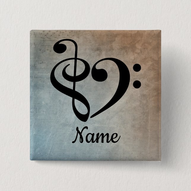 Chapa Cuadrada Treble Clef Bass Clef Music Heart Personalizado (Anverso)