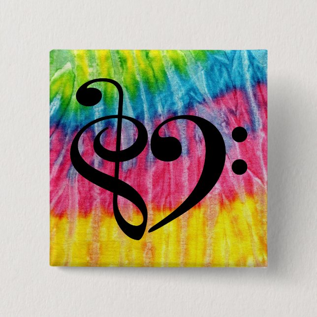 Chapa Cuadrada Treble Clef Bass Clef Music Heart Rainbow Tie-Dye (Anverso)