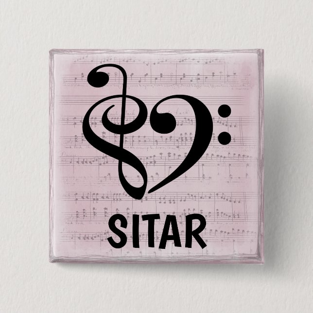 Chapa Cuadrada Treble Clef Bass Clef Musical Heart Sitar (Anverso)