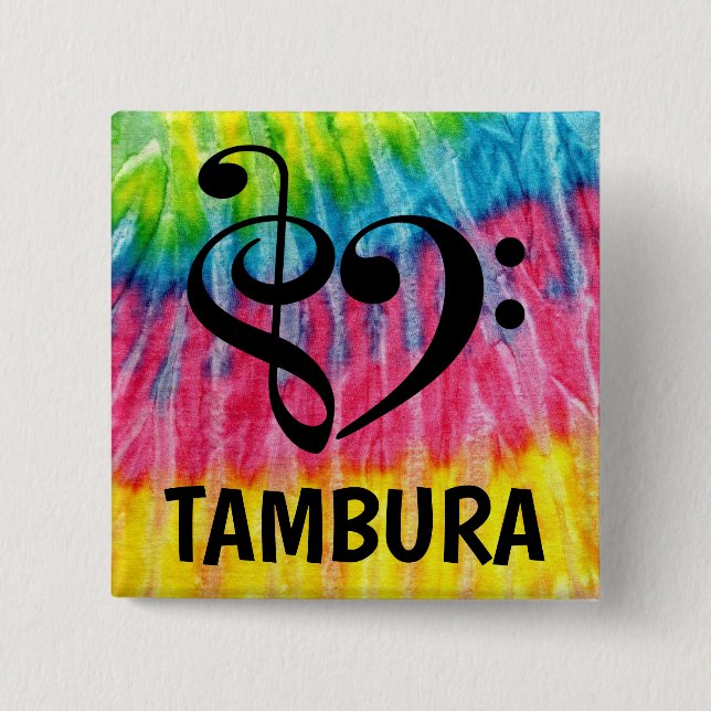 Chapa Cuadrada Treble Clef Bass Clef Musical Heart Tambura (Anverso)