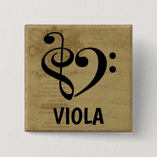 Chapa Cuadrada Treble Clef Bass Clef Musical Heart Viola (Anverso)