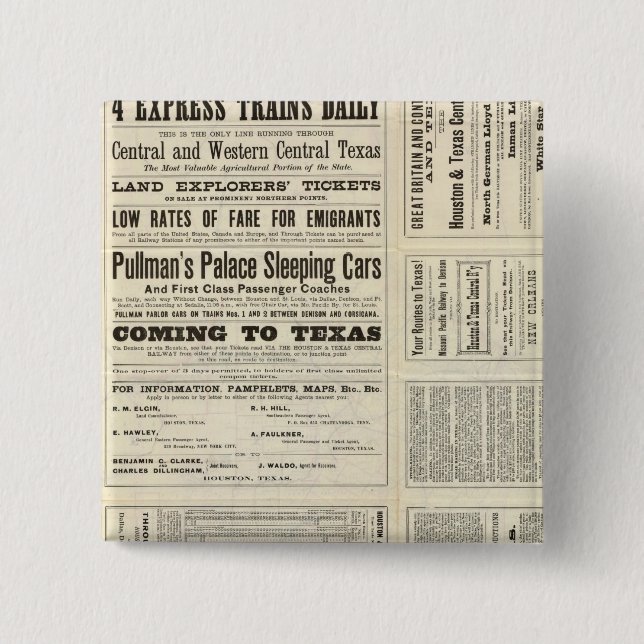 Chapa Cuadrada Tren Central de Houston y Texas a través de Texas (Anverso)