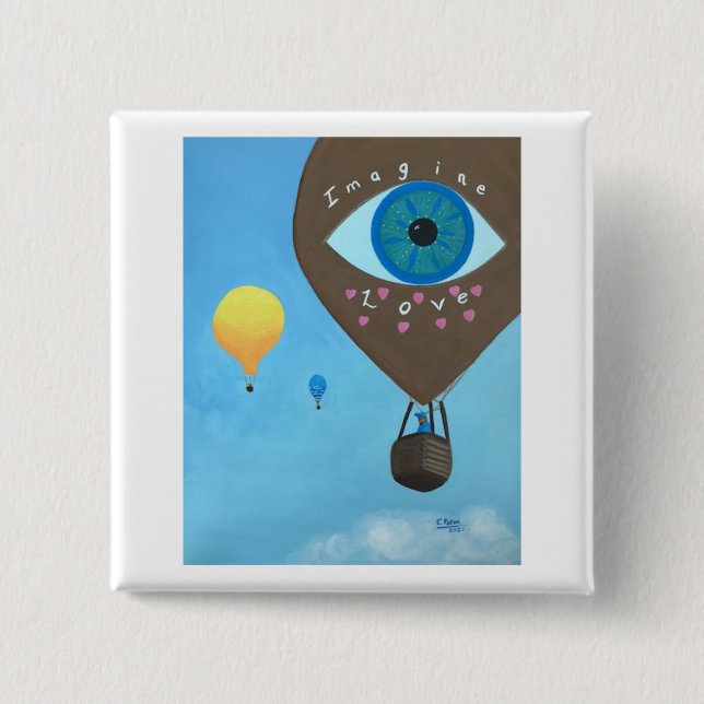 Chapa Cuadrada Tres globos de aire caliente imaginan los botones  (Anverso)