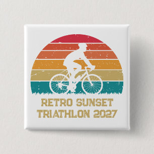 Chapa Cuadrada Triatlón personalizado de ciclismo retro atardecer
