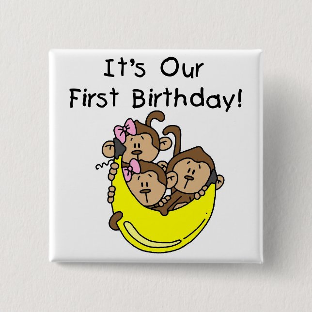 Chapa Cuadrada Trillizos 1 - Dos Chicas camisetas y regalos de un (Anverso)