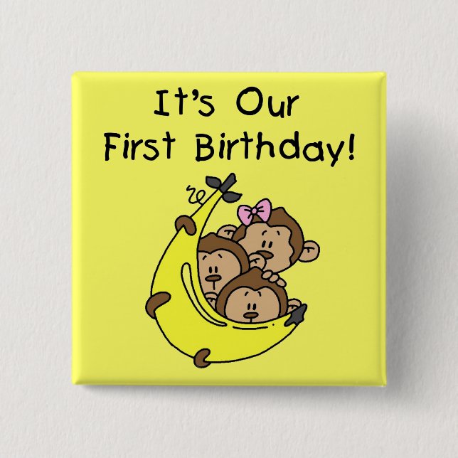 Chapa Cuadrada Trillizos primero - Dos niños, un Chica (Anverso)