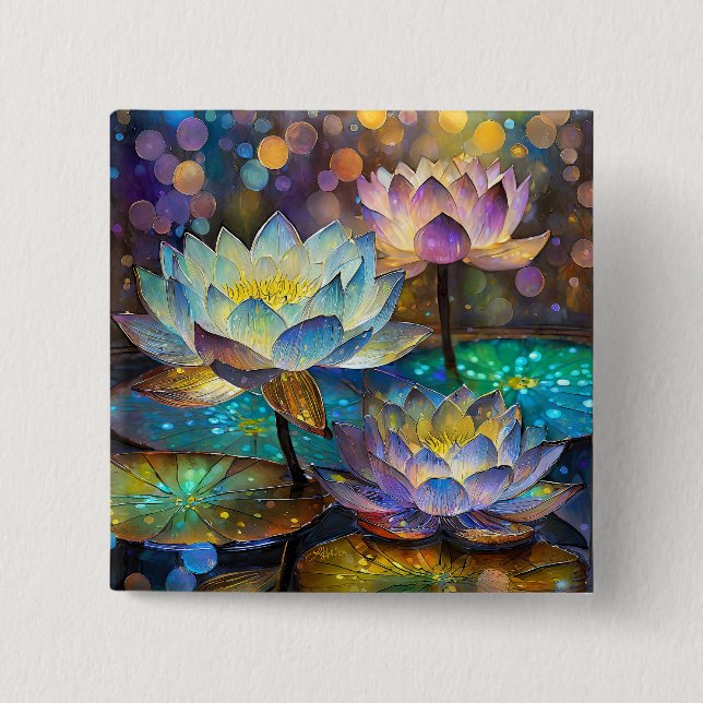 Chapa Cuadrada Trío de flores de loto brillantes (Anverso)