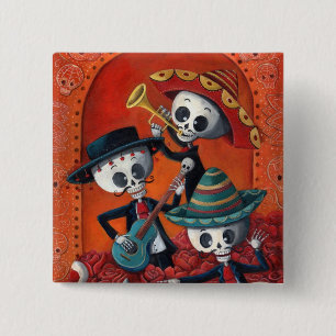 Chapa Cuadrada Trío del Mariachi de Dia de Los Muertos Skeleton