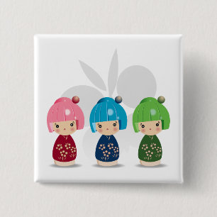 Chapa Cuadrada Tríos wButterfly BKGD de Kokeshi