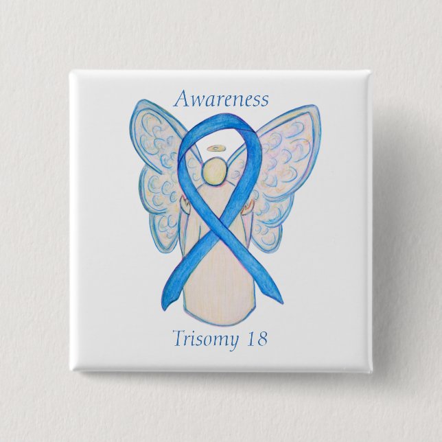 Chapa Cuadrada Trisomy 18 Awareness Angel Ribbon Art Pin (Anverso)