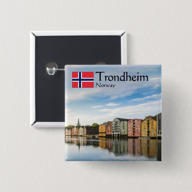 Chapa Cuadrada Trondheim Noruega Souvenir (Anverso y reverso)