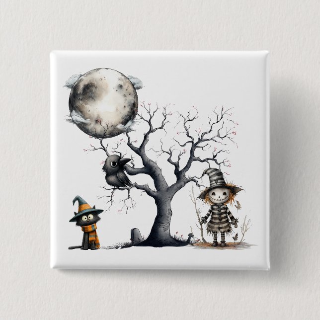 Chapa Cuadrada Truco de Halloween o trato con personajes divertid (Anverso)