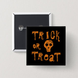 Chapa Cuadrada Truco o trato Grunge Naranja Calavera Halloween