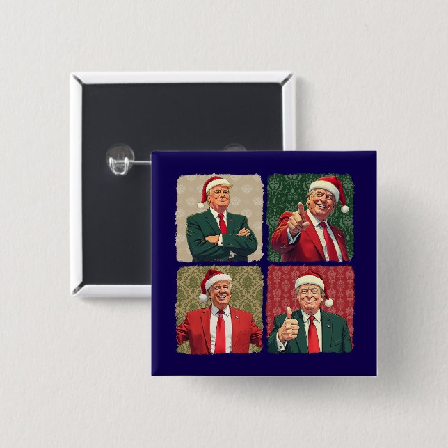 Chapa Cuadrada Trump Pop Art Christmas Button MAGA Holiday Pin (Anverso y reverso)