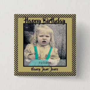 Chapa Cuadrada Tu foto: Líneas diagonales geométricas en negro y 