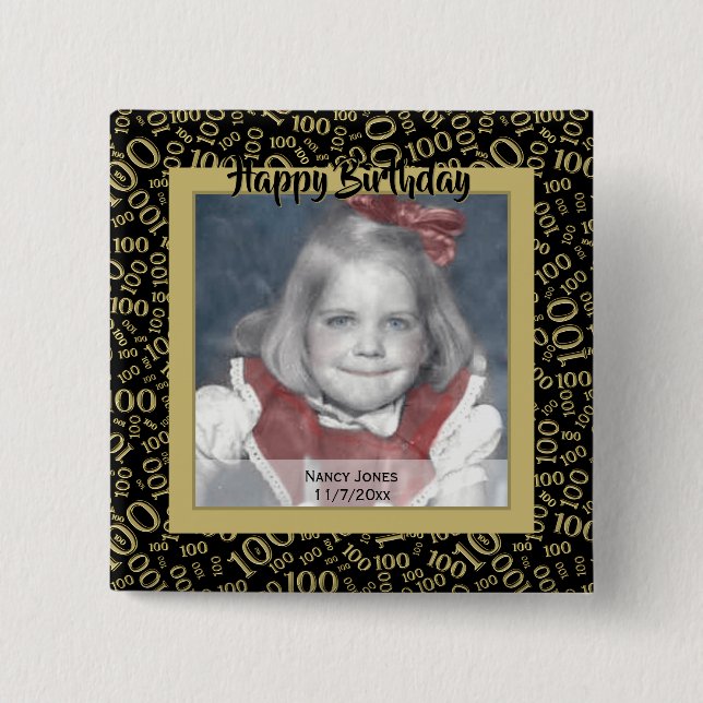 Chapa Cuadrada Tu foto:  Patrón número 100 Oro y Negro (Anverso)