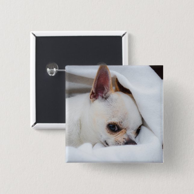 Chapa Cuadrada Tu mascota perro cachorro foto personalizada chihu (Anverso y reverso)