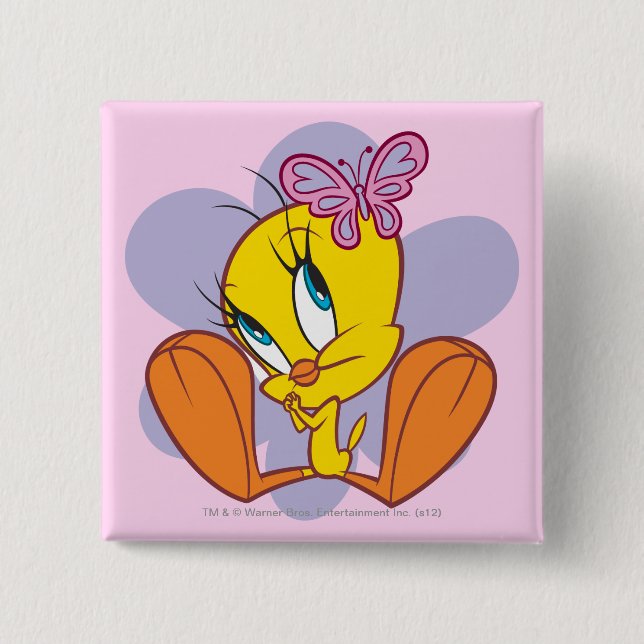 Chapa Cuadrada TWEETY™ y mariposa (Anverso)