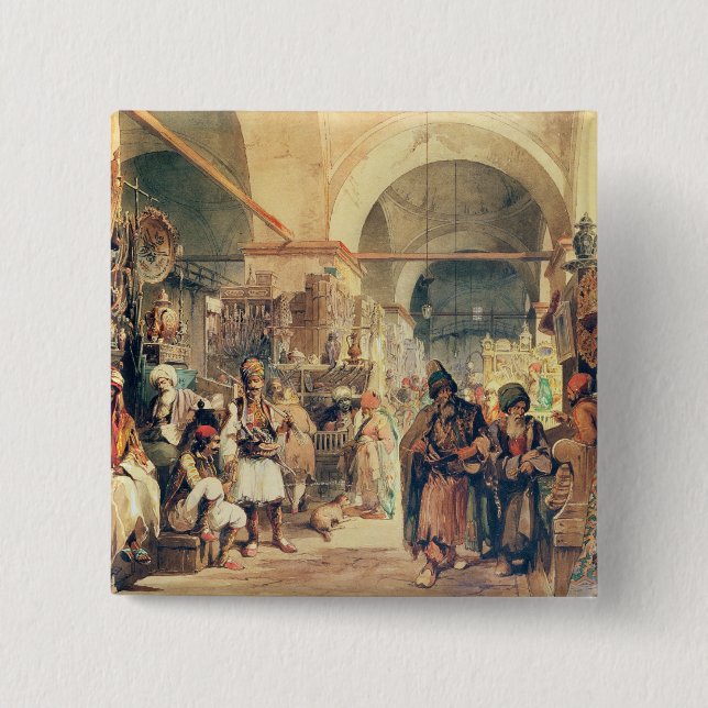Chapa Cuadrada Un bazar turco, 1854 (lápiz y w/c en el papel) (Anverso)
