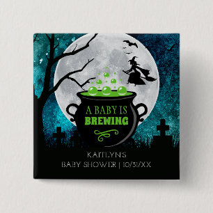 Chapa Cuadrada Un bebé está preparando Baby Shower de Halloween