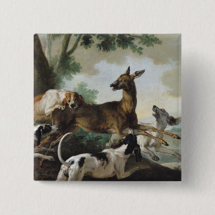 Chapa Cuadrada Un ciervo perseguidor por los perros, 1725