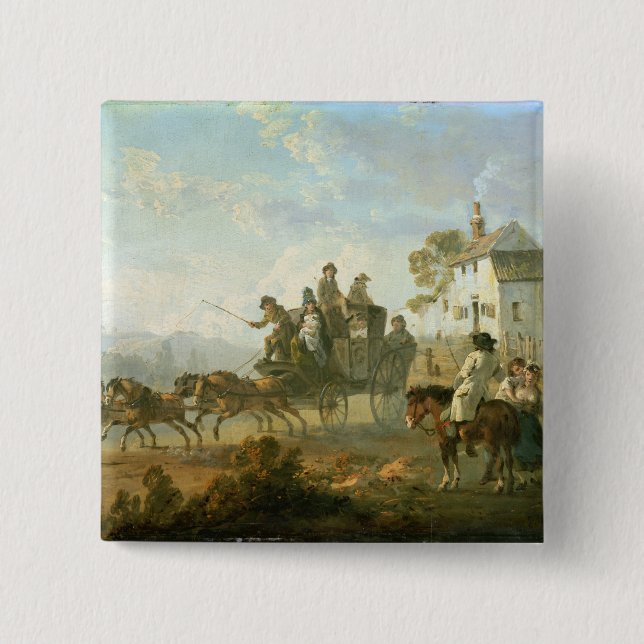 Chapa Cuadrada Un coche de la etapa en una carretera nacional, (Anverso)