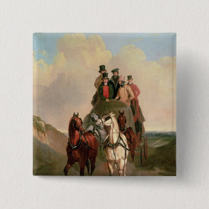 Chapa Cuadrada Un coche y cuatro en un camino abierto