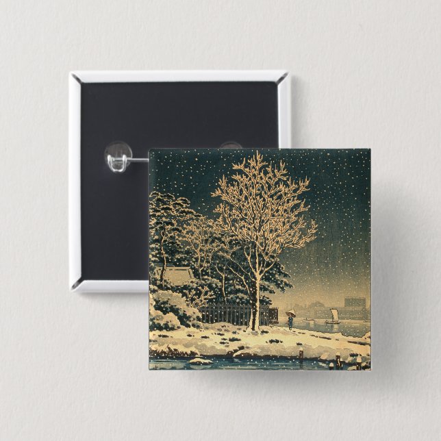 Chapa Cuadrada Un día de invierno sobre el río Sumida en Japón (Anverso y reverso)